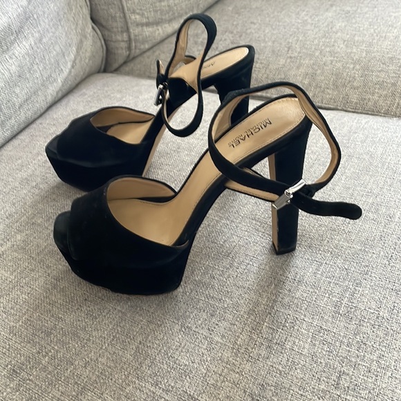 Michael Kors Black Suede Platform Peep Toe Maryjanes - Picture 2 of 4